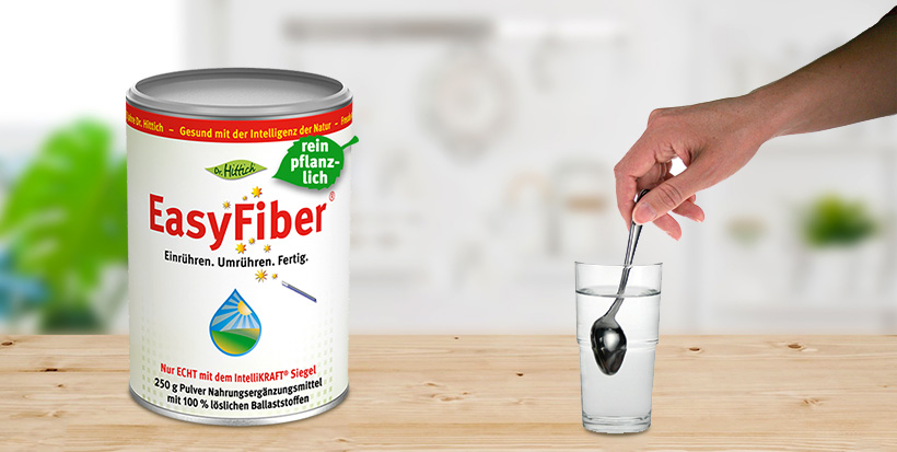 EasyFiber neben Glas. Verlinkung zum Anfang der Bestellung.