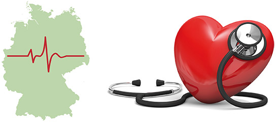 Deutschlandkarte mit EKG und Herz mit Stethoskop